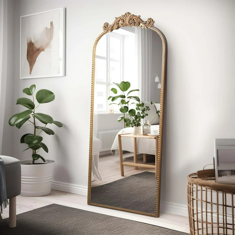 Crystal Art Gallery 32" x 72" Gold Filigree Arch Full Length Floor Leaner Decor Mirror | Walmart (US)