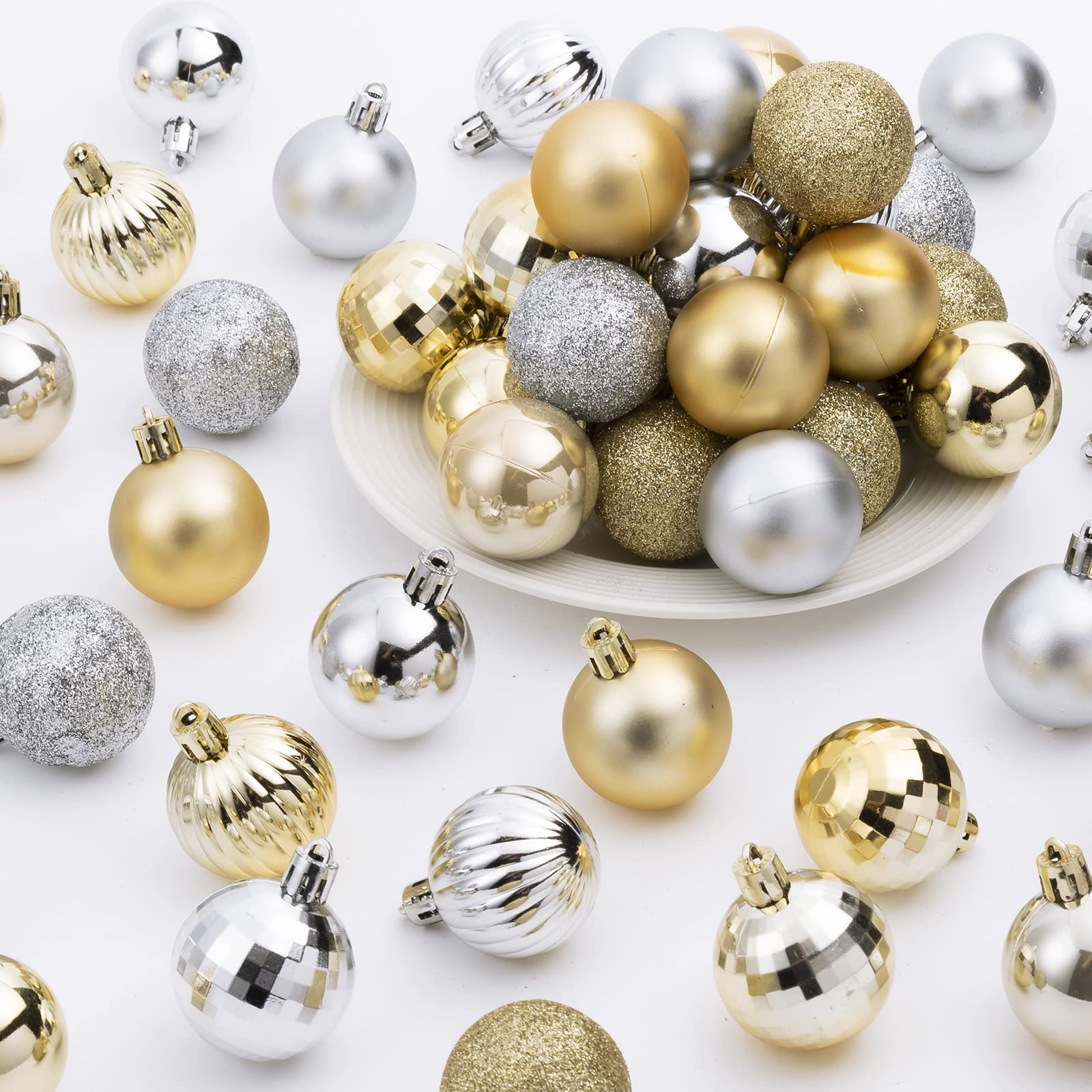 72Pcs Gold Silver Christmas Balls - 1.6Inch Shatterproof Hanging Ornaments for Tree, Home, Office... | Amazon (US)