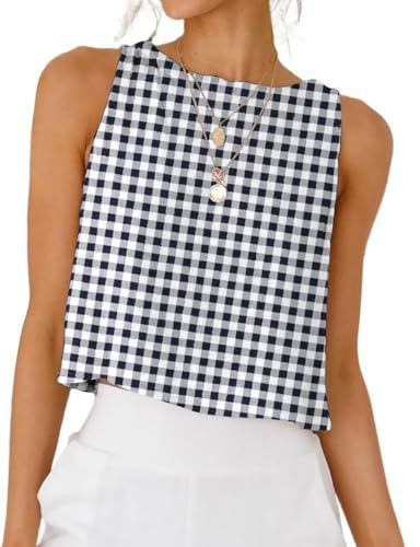 IDEALSANXUN Womens Gingham Tank Tops Spring Summer Casual Crop Cotton Sleeveless Shirts Blouses | Amazon (US)