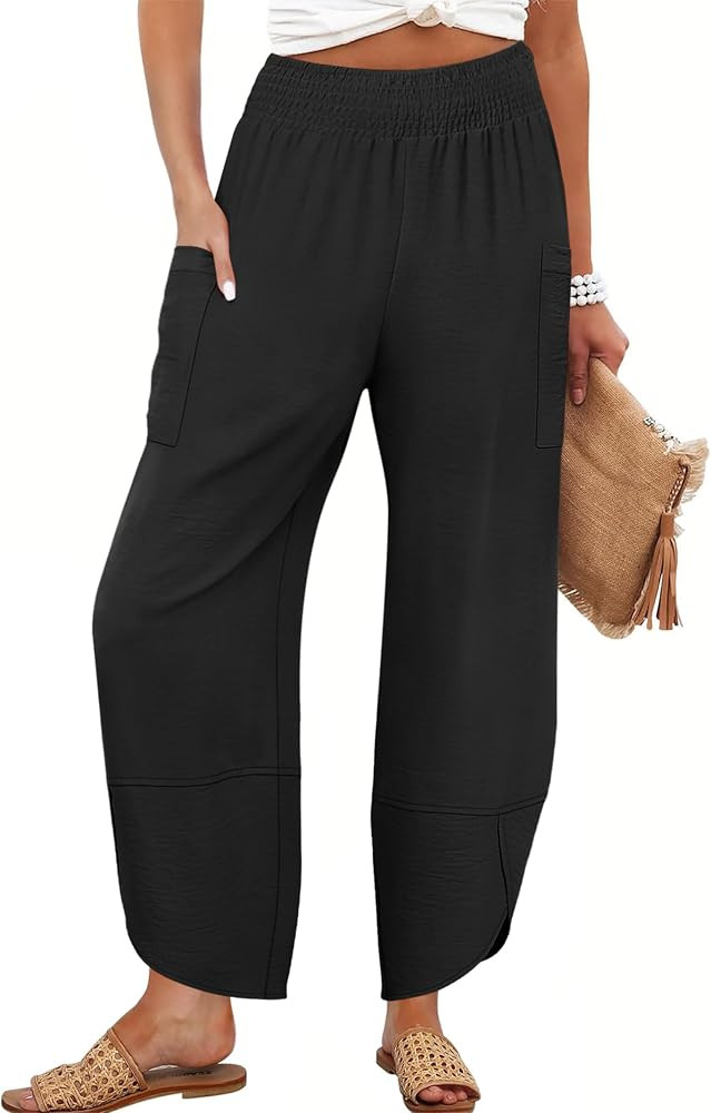 ANRABESS Womens Wide Leg Palazzo Capri Barrel Pants | Amazon (US)