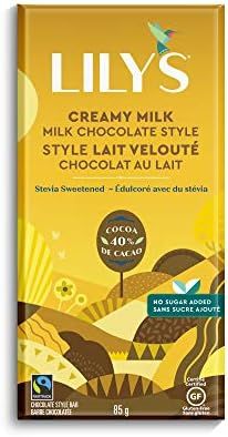 Lily's Sweets Creamy Milk Chocolate Bar, 40% Cocoa, 1g Sugar, Gluten Free, Fair Trade, 85 Grams | Amazon (CA)