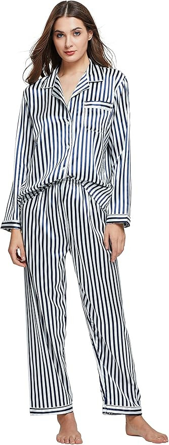 Women's Classic Satin Pajama Set Sleepwear Loungewear | Amazon (US)