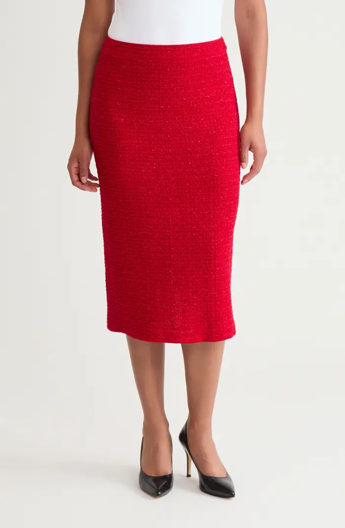 x Tanya Foster Tonal Eyelash Tweed Midi Pencil Skirt | Nordstrom