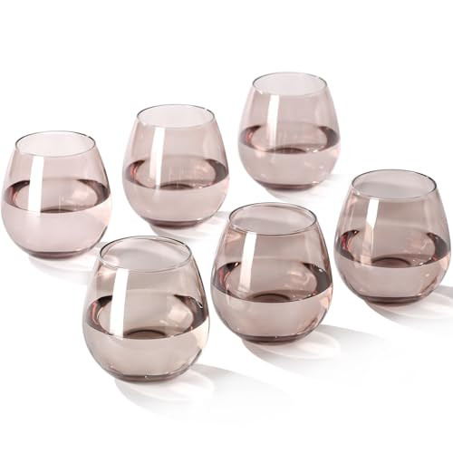 Colored Stemless Wine Glasses Set of 6-15 oz -Modern Hand-Blown Wine Glasses, European Design Crystal Glass For Red & White Wine, Unique Gifts for Wedding, Birthday，Mother's Day (Smokey Grey) | Amazon (US)
