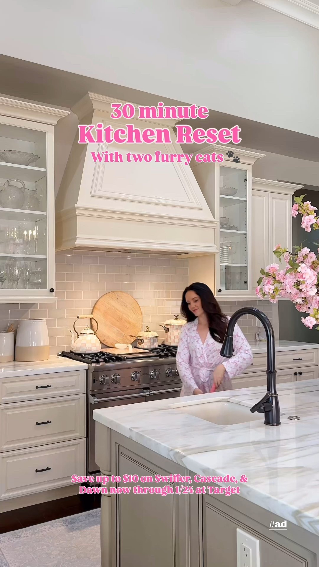 #ad New year, same messes, just a little more love in them! 💗 Between mom life, cat mom life, and all the fluffy fur that somehow appears overnight, a January reset always starts with a clean kitchen. I’m making it easy by stocking up on our everyday P&G favorites during my @target run. 

Comment “CLEAN” to shop and check your dms. OR shop my @shop.ltk #targetpartner #targetstyle #januaryreset @swiffer @dawndishwash @mycascade 