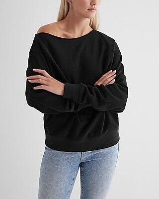 Relaxed Off The Shoulder Fleece Sweatshirt | Express