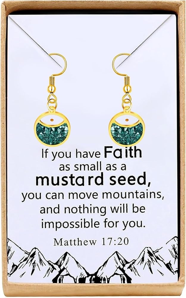 Real Mustard Seed Earrings for Women Christian Dangle Drop Earring Set Inspirational Faith Mustar... | Amazon (US)