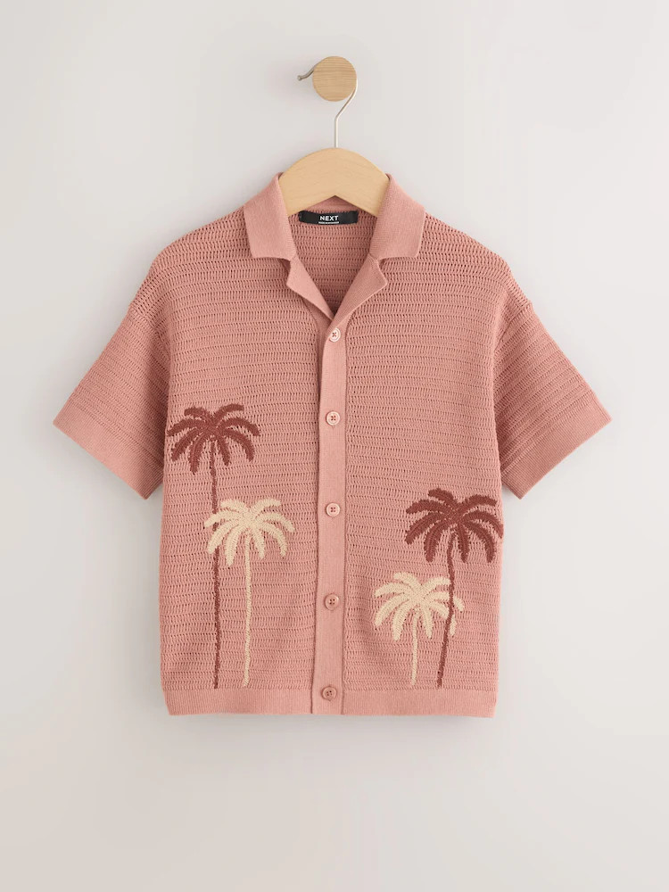Dusky Pink Palm Embroidered Knitted Polo Shirt (3-16yrs) | Next US