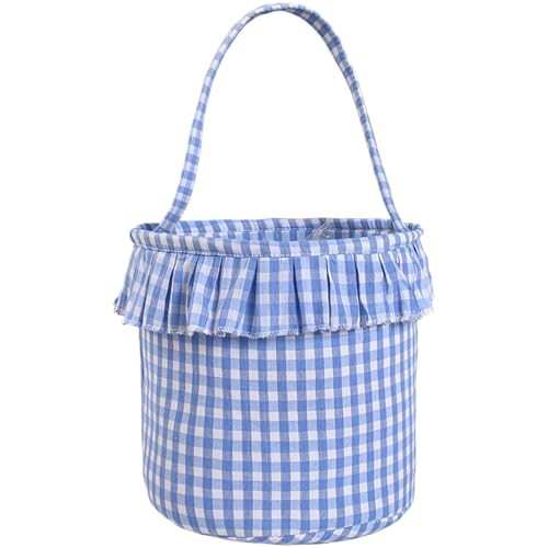 Easter Basket, Cute Easter Baskets for Kids Party Decor, Gingham Fabric Picnic Basket with Handles for Egg Hunt, Candy Storage and Present, Blue | Amazon (US)