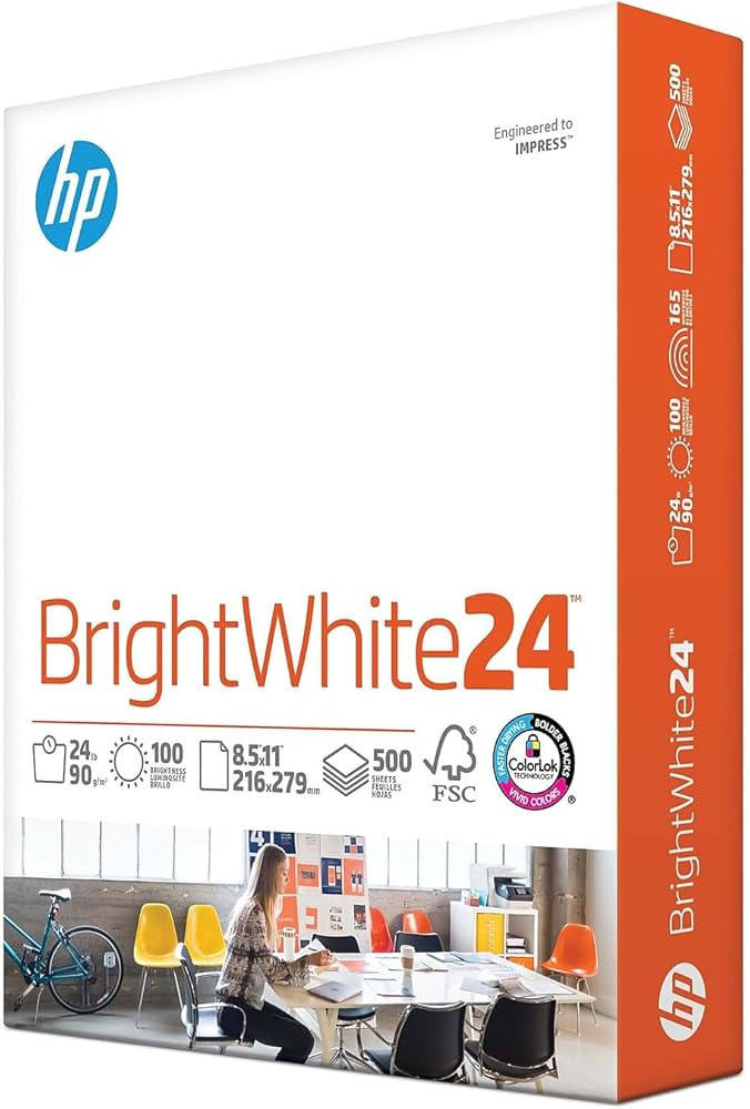 HP Papers | 8.5 x 11 Paper | BrightWhite 24 lb |1 Ream - 500 Sheets| 100 Bright | Made in USA - F... | Amazon (US)
