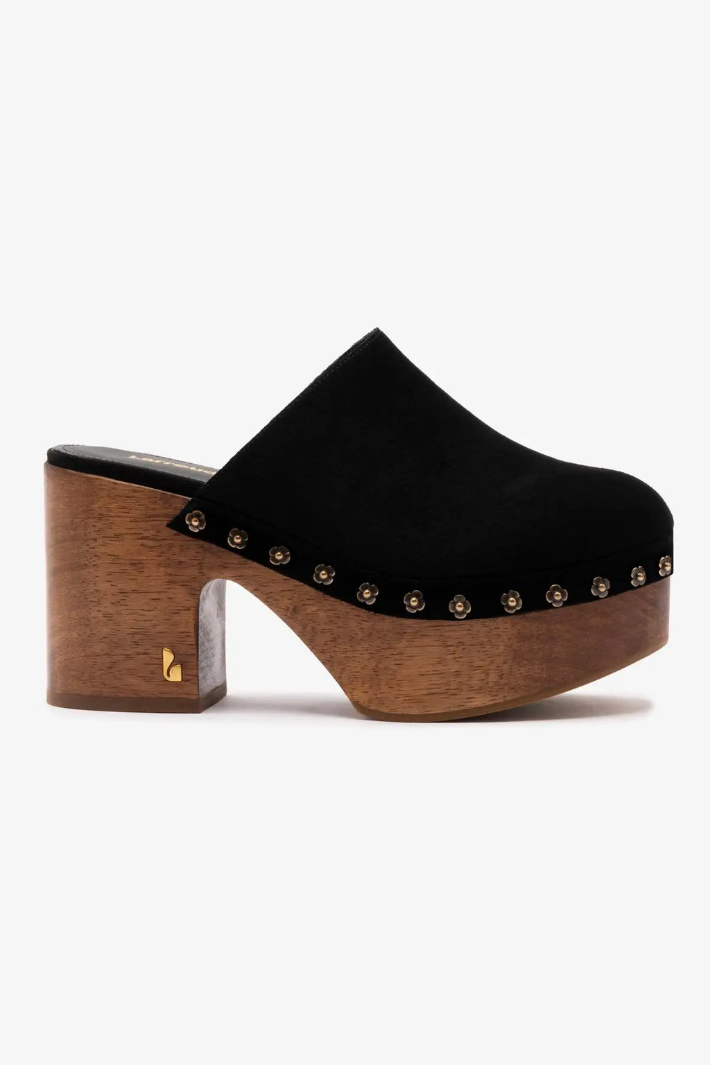 Miso Wooden Platform Clog In Black Suede | Larroude