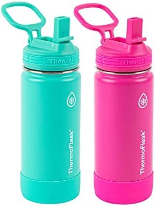 ThermoFlask Stainless Steel KIDS Bottles with Straw Lid ,BPA-free, 16 Ounces, 2 Count (Aquamarine/St | Amazon (US)