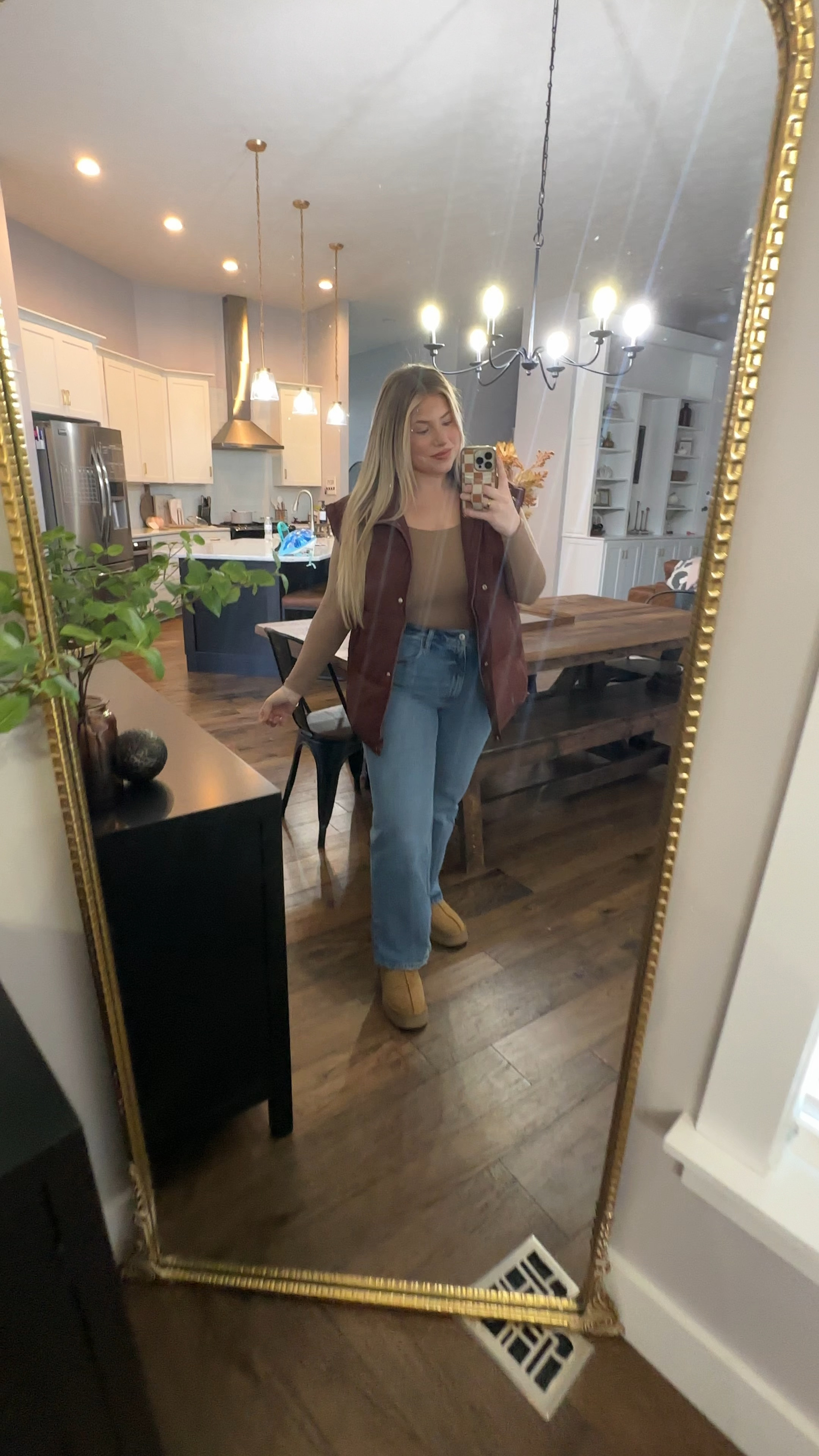 Outfit of the day 🤎 

Wearing a size large bodysuit, large vest, and size 31 jeans 

Amazon vest Abercrombie jeans amazon Ugg doooops amazon bodysuit 

#LTKstyletip #LTKSeasonal #LTKmidsize