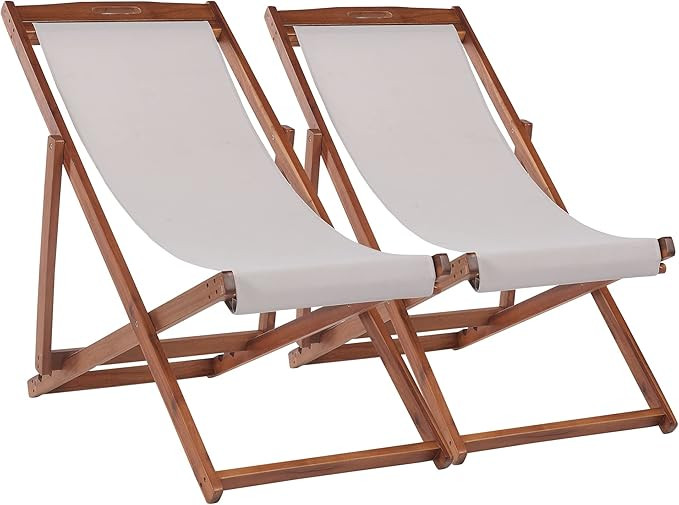 Outdoor Wooden Patio Lounge Chair 2 Set Beach Sling Chair Set Height Portable Reclining Beach Cha... | Amazon (US)