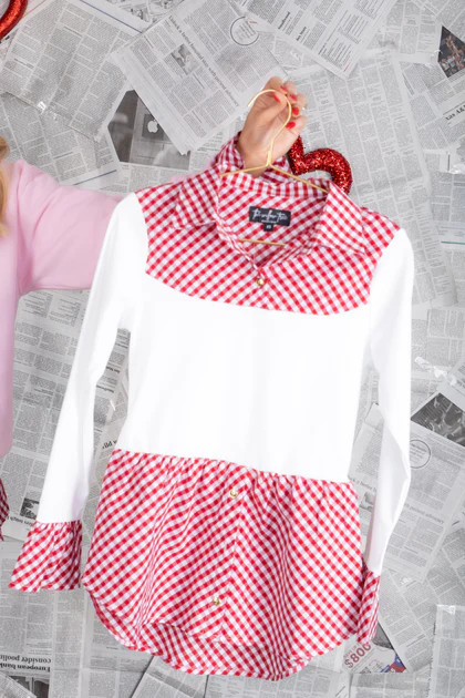 TWT White & Red Plaid Long Sleeve Layering Piece | The Willow Tree