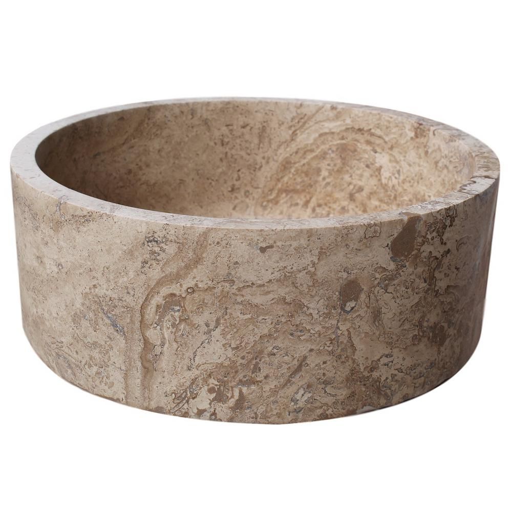 Cylindrical Natural Stone Vessel Sink in Almond Brown | The Home Depot