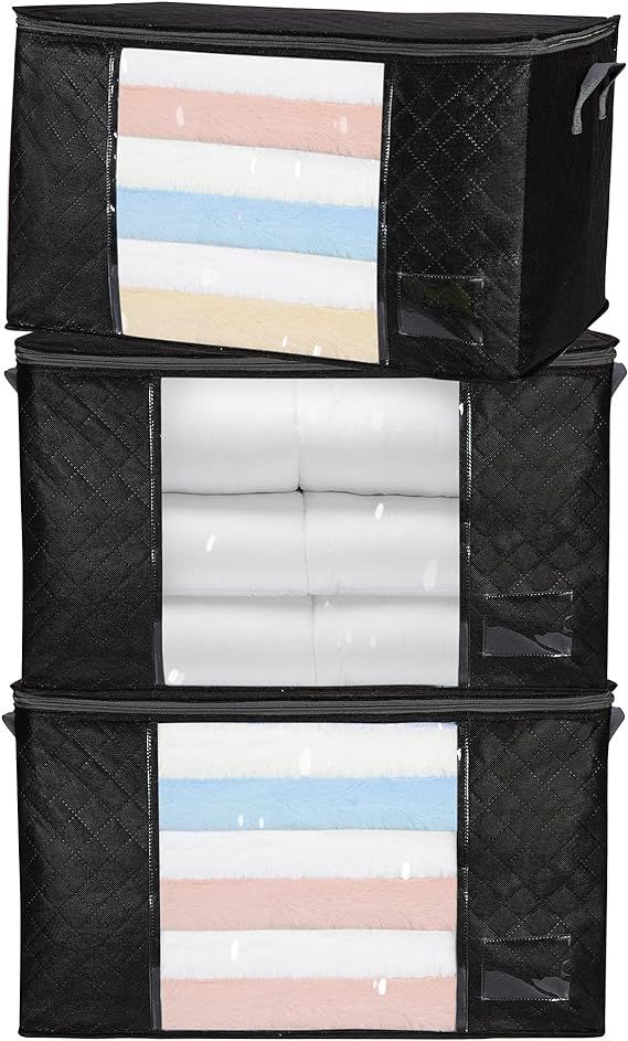 3 Pack Foldable Clothes Orangnizer with Sturdy Handles and Clear Window, Clothing Storage Bags fo... | Amazon (US)
