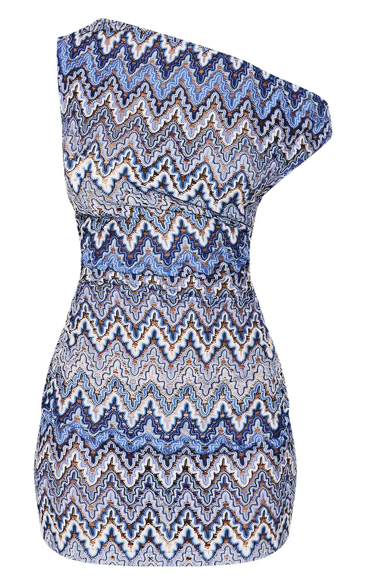 Blue Textured Asymmetric Mini Dress | PrettyLittleThing UK