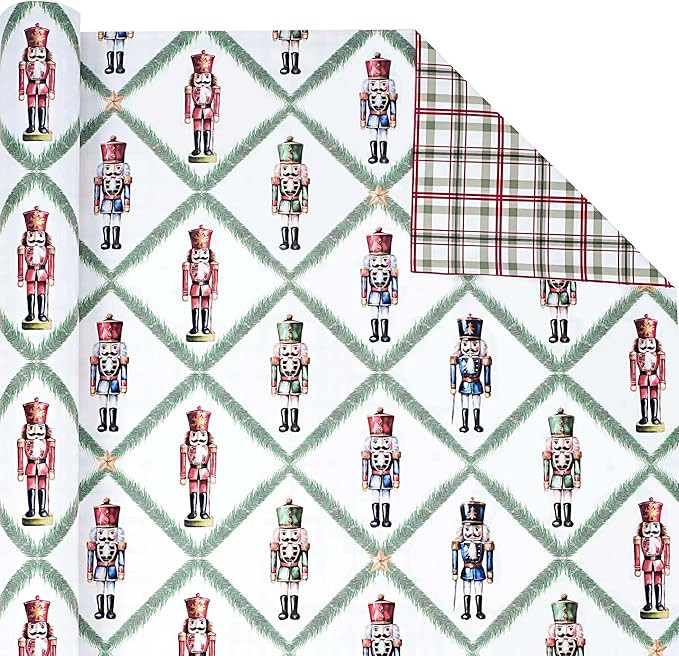 BIOBROWN Reversible Christmas Wrapping Paper - 17 Inch X 33 Feet (46.7 sq. ft. ttl.) - Vintage Nu... | Amazon (US)