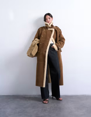 Topshop - Blouson aviateur long en imitation peau de mouton - Fauve et crème | ASOS | ASOS (Global)