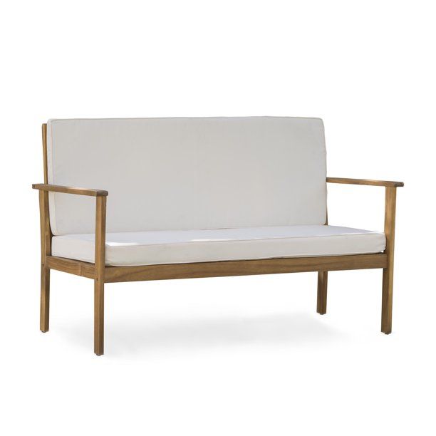 Luciano Outdoor Acacia Wood Bench with Water Resistant Fabric Cushion, Brown Patina and Cream | Walmart (US)