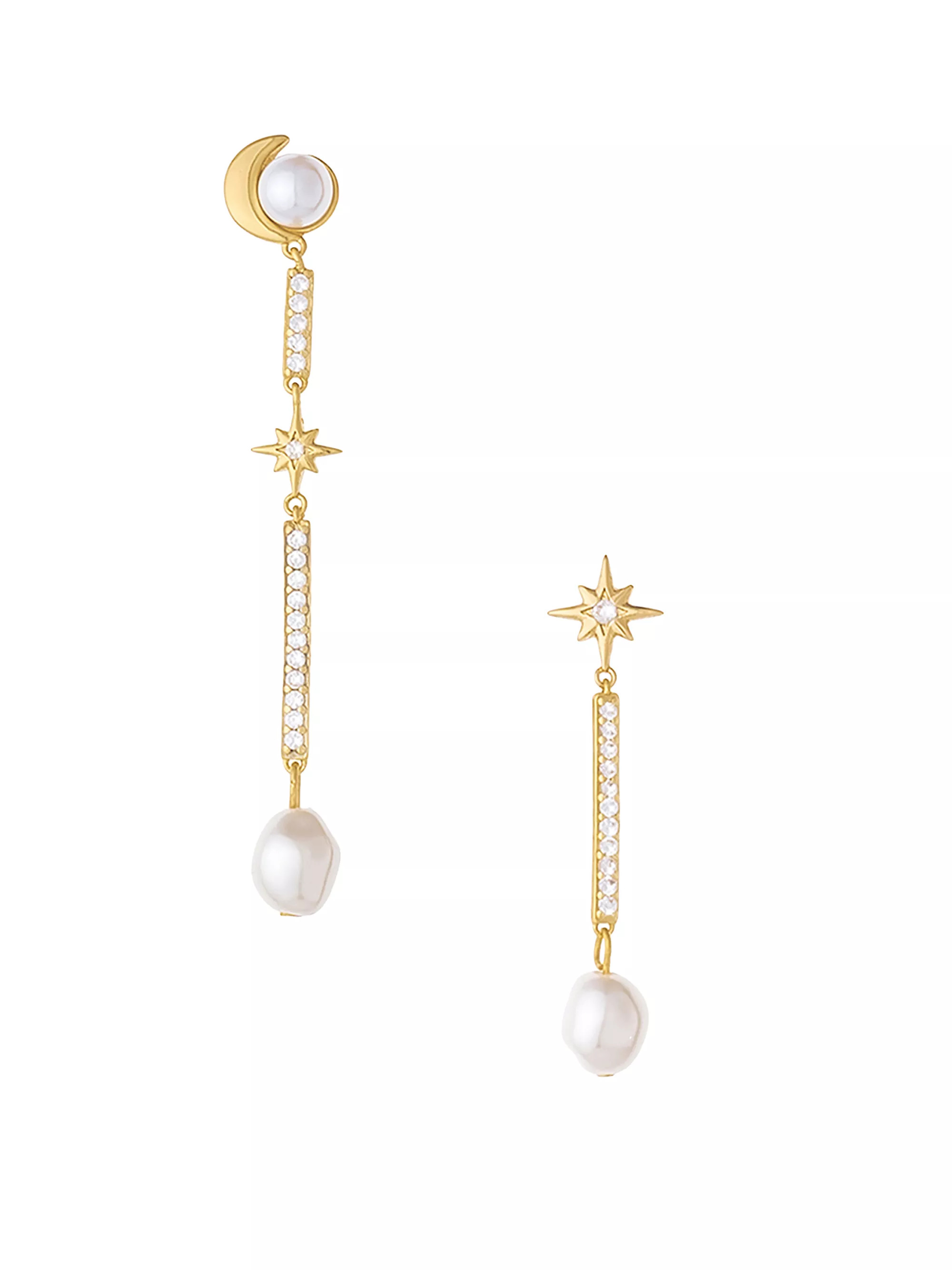 Celestial Pearl Dangle 18K Gold-Plate, Freshwater Pearl & Cubic Zirconia Earrings | Saks Fifth Avenue