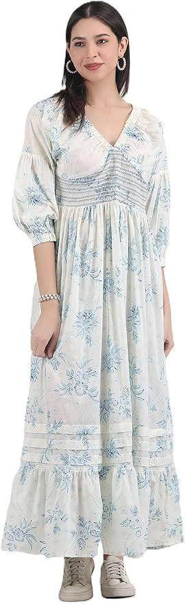 Arayna Women's Casual Long Maxi Dress for Summer Wear, Urban Bohemian Floral Printed V Neck Smock... | Amazon (US)