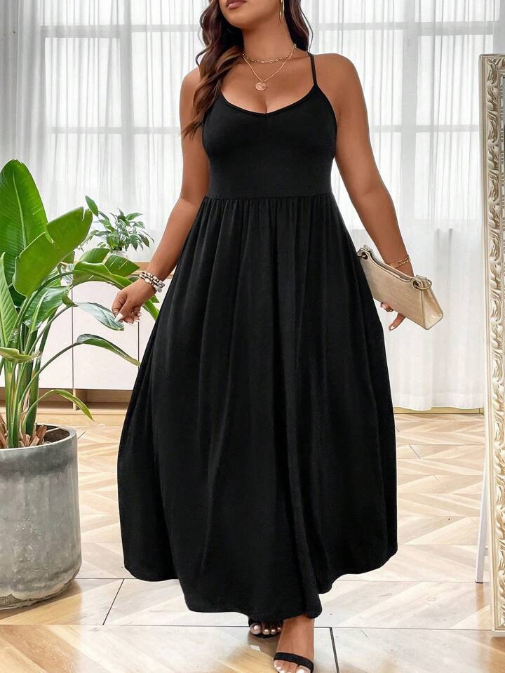 SHEIN LUNE Plus Solid Cami Dress Maxi Women Outfit | SHEIN