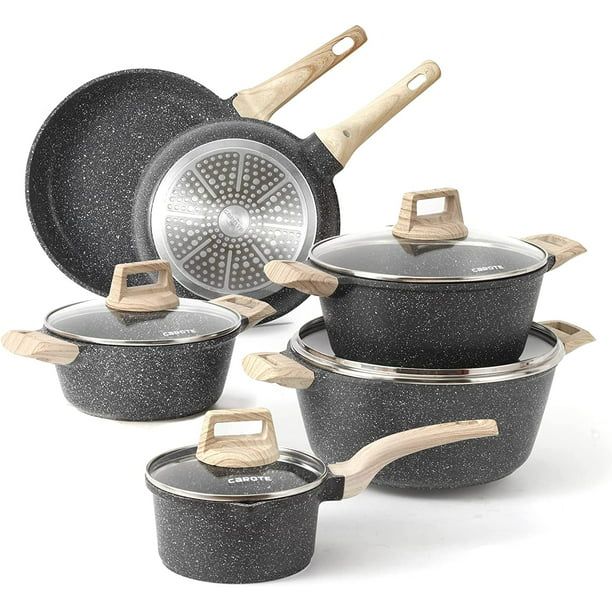 Carote Nonstick Pots and Pans Set, 10 Pcs Granite Stone Kitchen Cookware Sets (Black) | Walmart (US)
