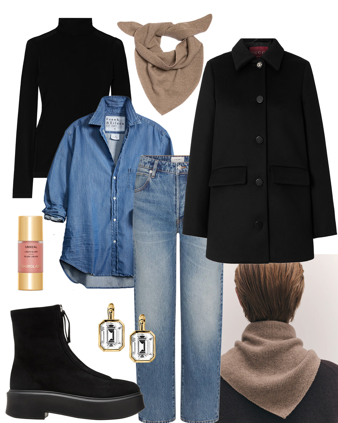 DENIM ON DENIM: REFRESHED
One new piece and a simple beauty ritual can breathe new life into a reliable uniform.

As the month comes to an end, I’m taking stock in my closet and becoming reacquainted with old favorites. One uniform I return to often is denim on denim. Paired together, it creates the perfect base layer for so many looks. In the next couple of months, as we move through the tail end of winter into spring, I’m looking at ways to keep this styling classic feeling fresh.

Sometimes all it takes is adding one new piece to give a familiar look an updated spin. A singular bag, a statement shoe, beautiful jewelry: these are the investments that show personality and breathe new life into what’s already there. But a refresh isn’t only about what I add to my wardrobe. The small acts of self care are part of the overall process.

On cold days, the uniform gains depth through layering. A black turtleneck worn under the denim shirt adds warmth and creates a refined foundation, while a structured black coat provides polish without feeling overly formal. The cashmere scarf can be styled for extra warmth or worn alone with just the denim shirt on milder days.

Platform boots ground the look with a modern edge, while Dorsey’s geometric drop earrings bring architectural interest. The combination feels considered without trying too hard.

For beauty, Hourglass Unreal Blush is the only blush I've been using this month. The formula delivers sheer, natural color and coverage that works beautifully with the pared-back palette of this look. It's the kind of product that simplifies my routine while improving the result. 

 #LTKSeasonal #LTKOver40