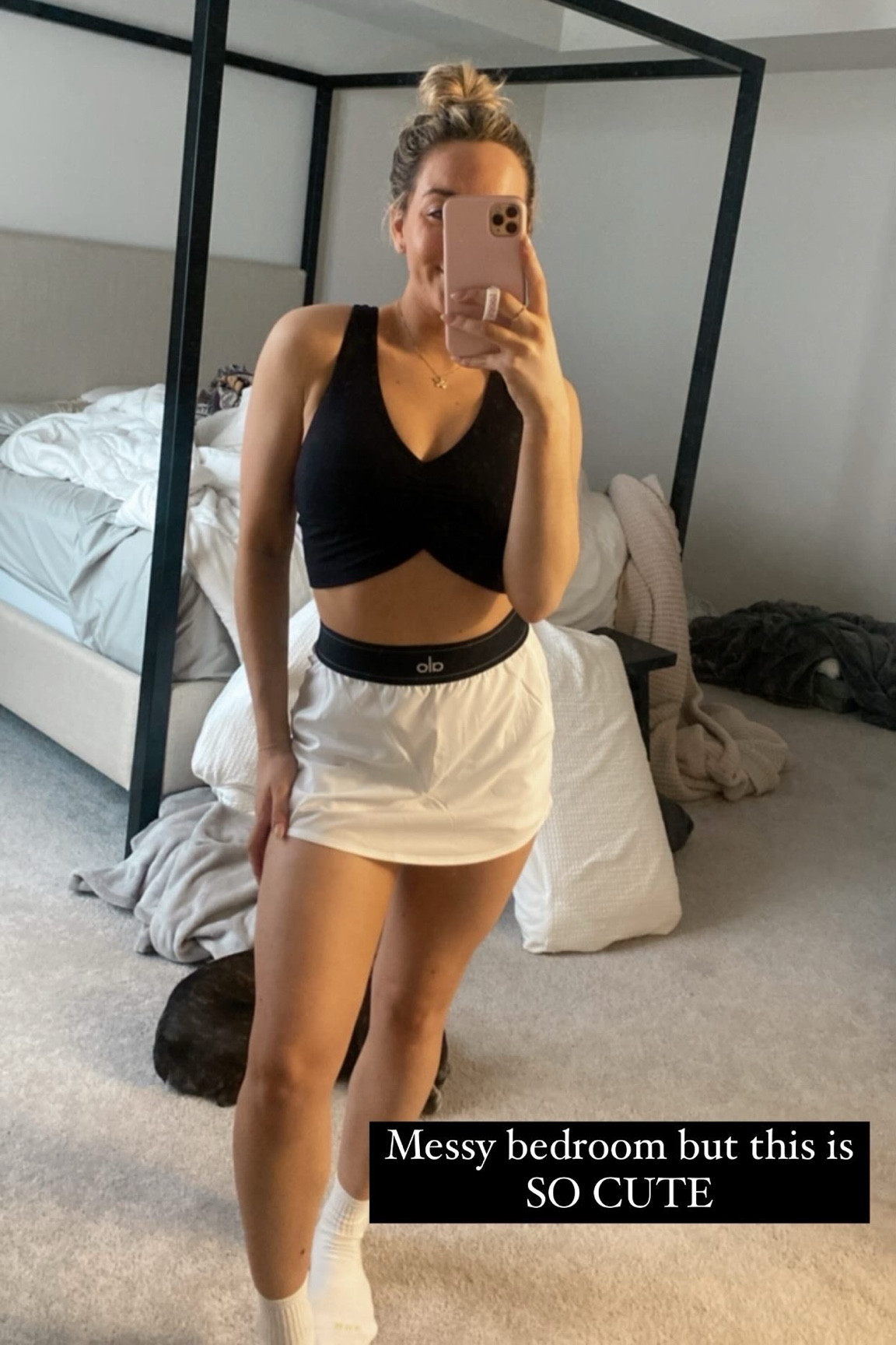 Alo yoga! 
Wearing a small in the sports bra (could’ve done an XS, I feel like this one ran big) 
XS in the skirt (slightly big in the waist) I’m 5’3 and it was a little short in the back! 

#LTKActive #LTKSaleAlert #LTKFindsUnder100