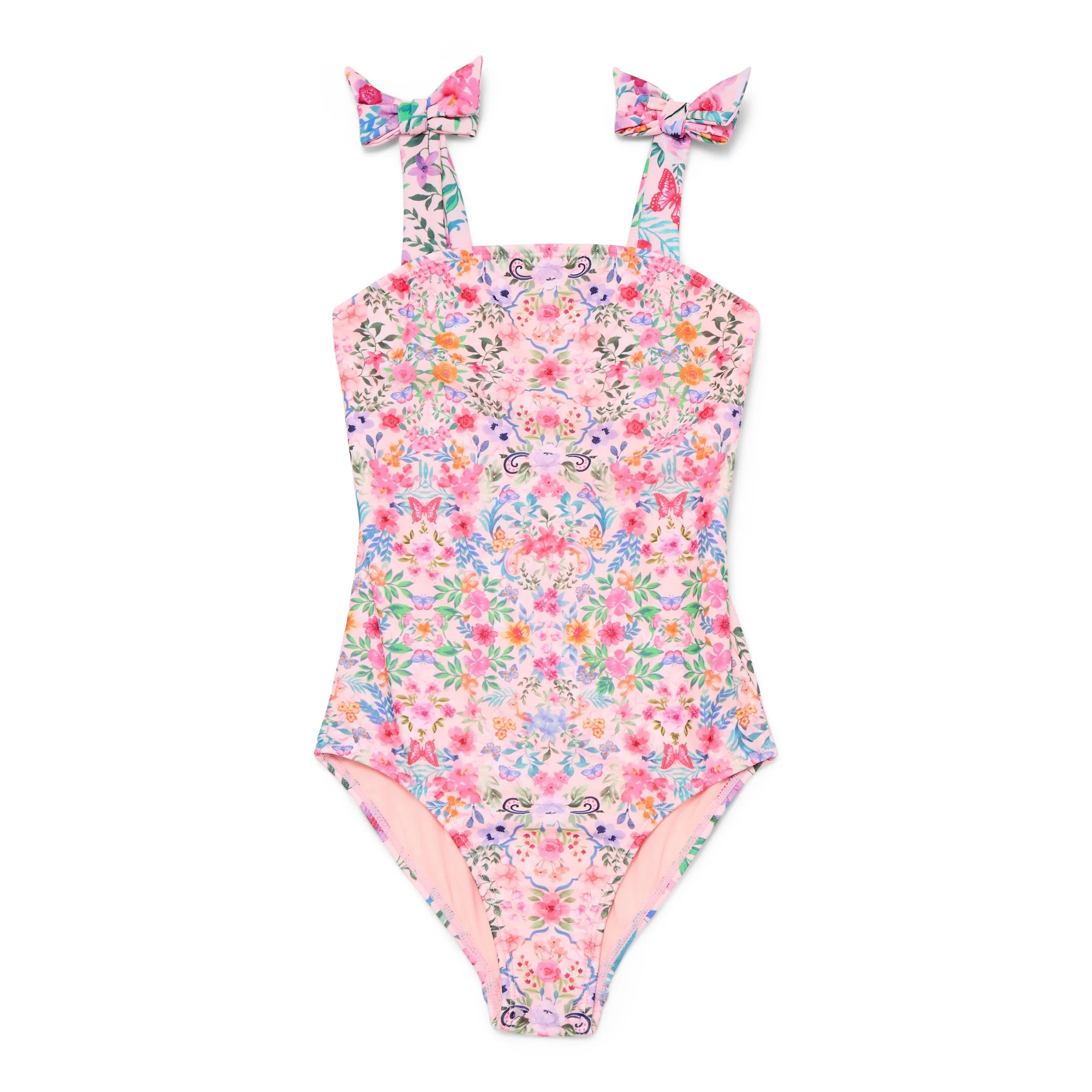 Wonder Nation Girls Floral One Piece Swimsuit with Bows and UPF 50, Sizes 4-18 & Plus | Walmart (US)