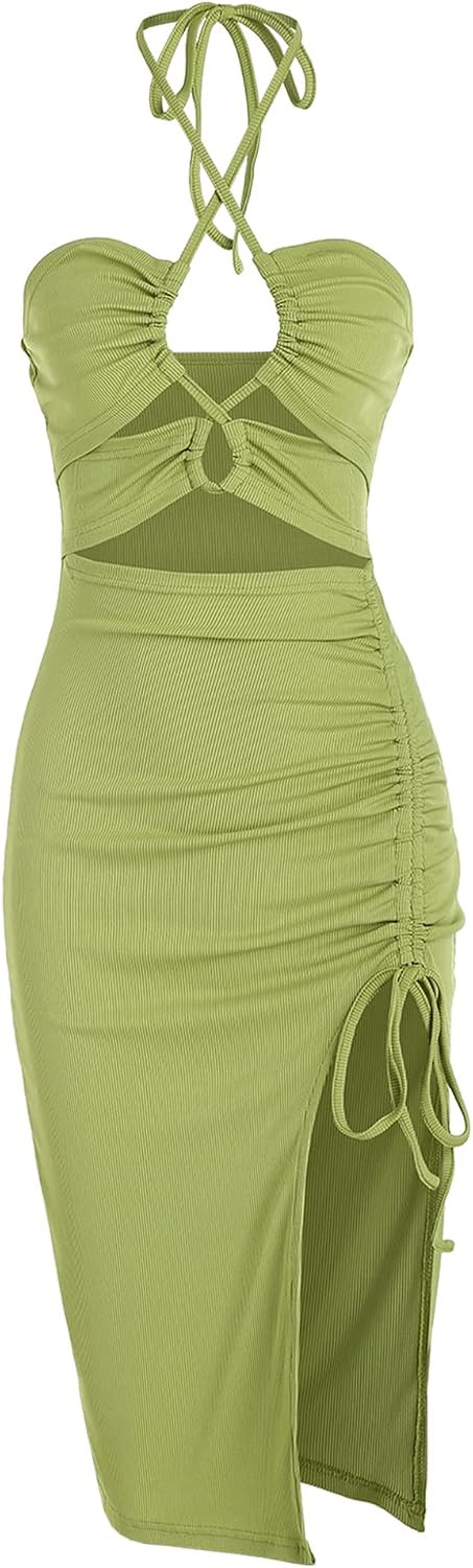 ZAFUL Women's Sleeveless Dress Sexy Midi Halter Dresses Criss Cross Cami Womens Casual Clothes for Party | Amazon (US)