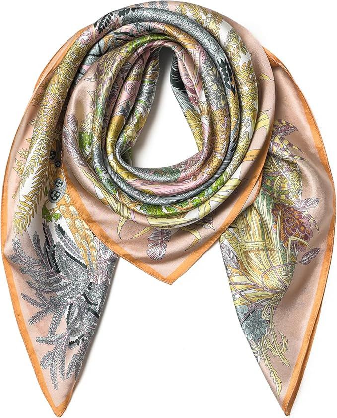 100% Pure Mulberry Silk Scarf 35" Large Square Lightweight Headscarf –Women’s Hair Wraps The ... | Amazon (US)