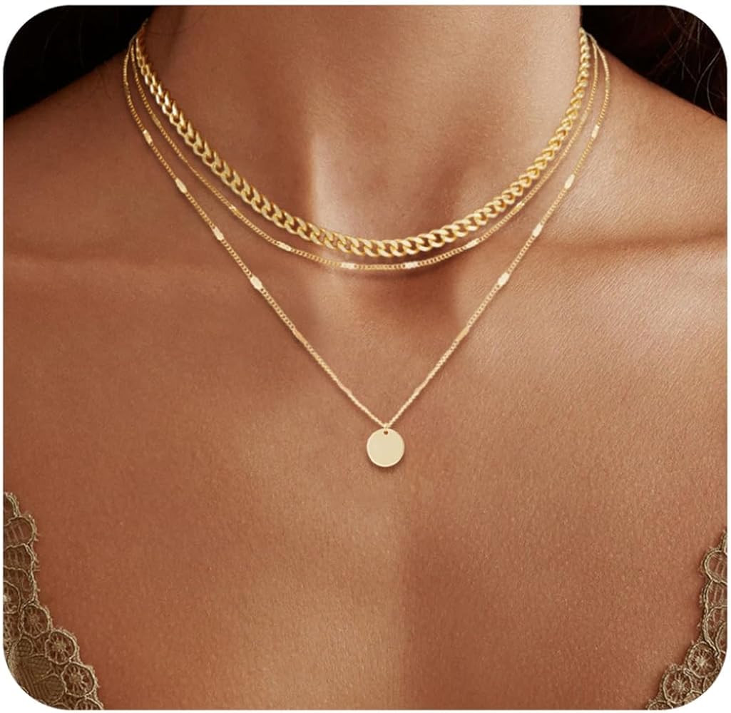 14K Gold Plated Layering Necklaces For Women Gold Necklace Set, Cuban Link, Snake Chain, Papercli... | Amazon (US)