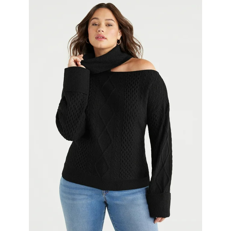 Sofia Jeans Women's Plus Size Cutout Turtleneck Sweater with Long Sleeves, Sizes 1X-5X | Walmart (US)