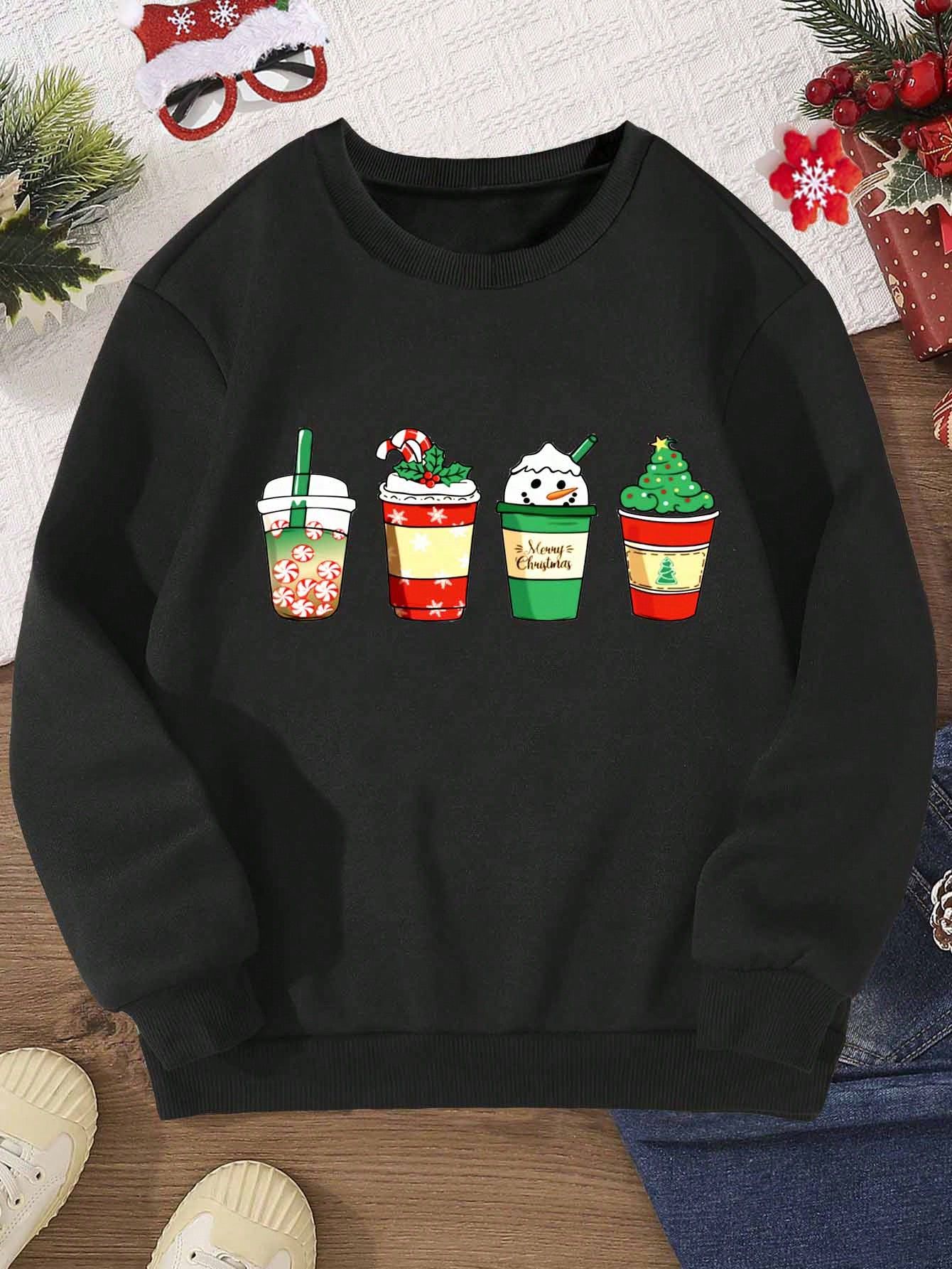 Family Matching Christmas Deer Patchwork Fair Isle Print Casual Sweatshirt For Teen Girls | SHEIN