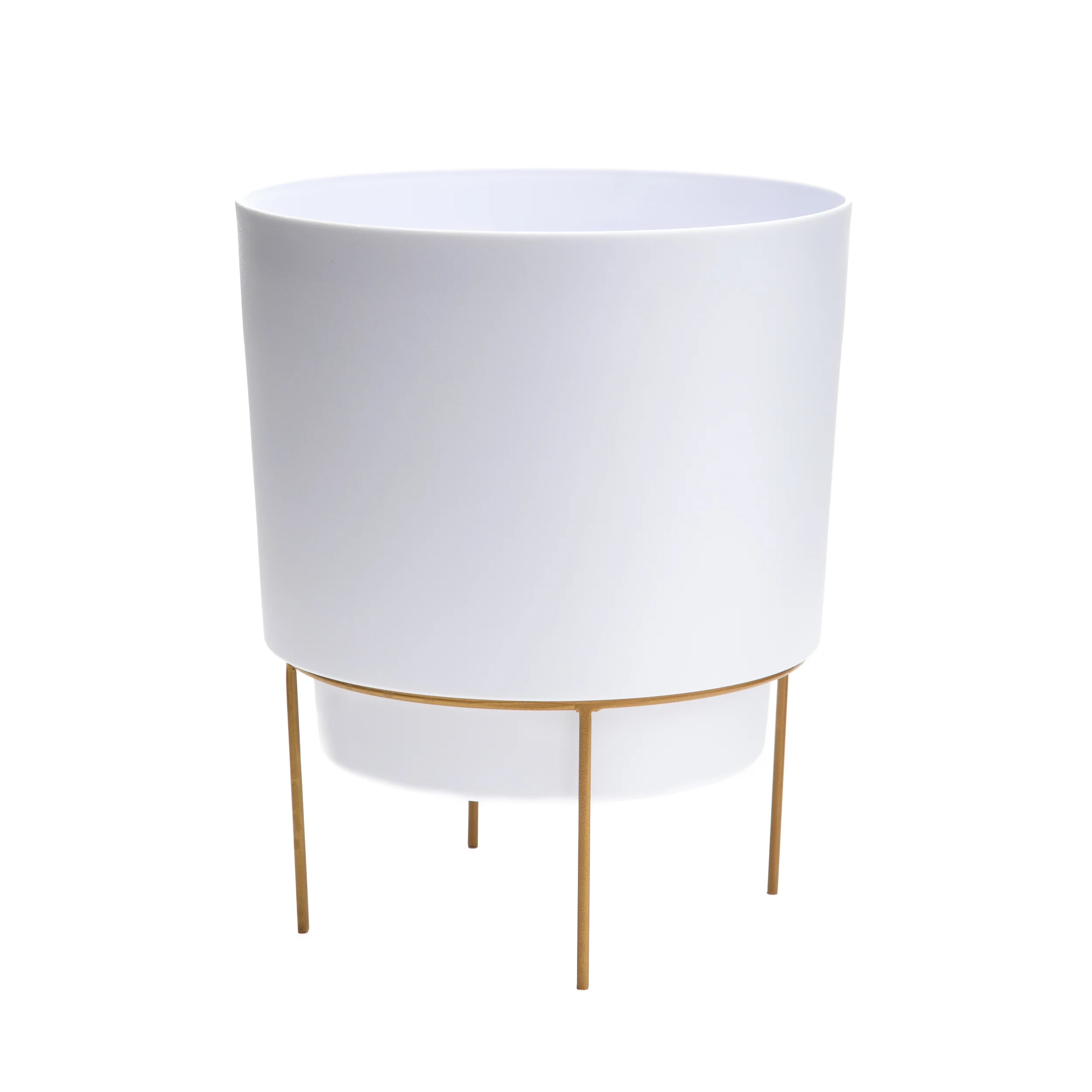Bloem Hopson Planter W/ Metal Gold Stand 6 x 7.5 Plastic Round Casper White | Walmart (US)