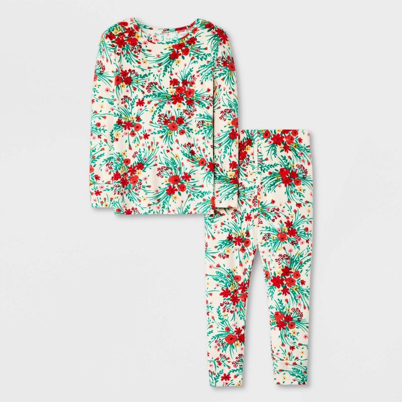 Toddler Girls' Christmas/Floral Pajama Set - Cat & Jack™ Red | Target