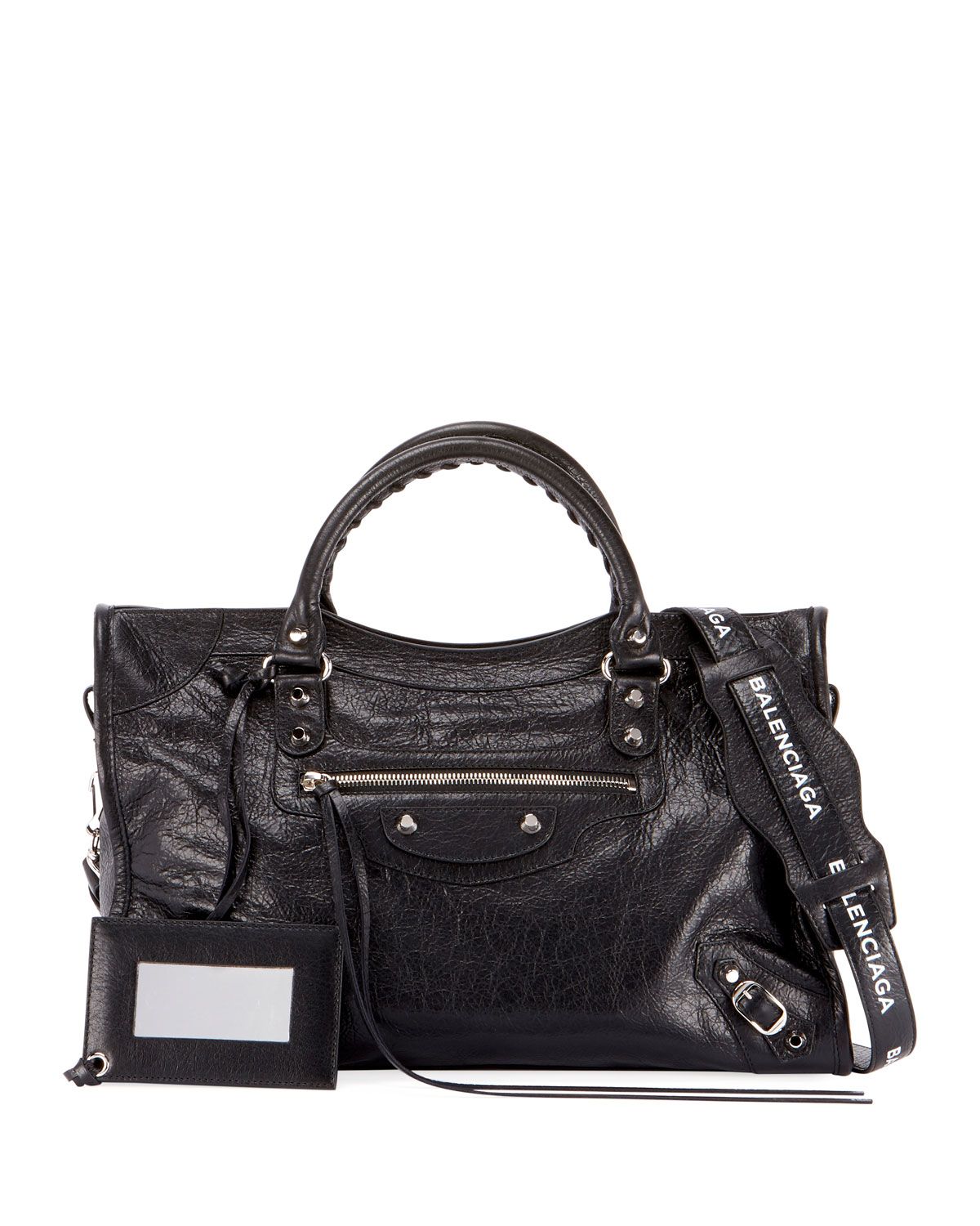 Classic City Leather Tote Bag with Logo Strap | Neiman Marcus