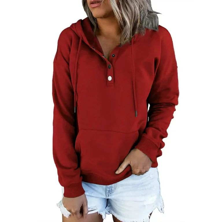 MOSHU Half Boutton Womens Hoodies Drawstring Hooded Sweatshirts for Woman With Pocket | Walmart (US)