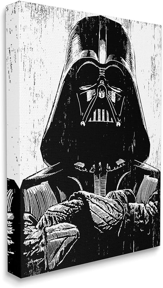 Stupell Industries Black and White Star Wars Darth Vader Distressed Wood Etching Canvas Wall Art ... | Amazon (US)