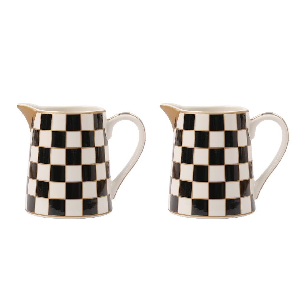 Porlien Checker Porcelain Creamer Pitcher Set of 2, Ceramic Milk Pitcher for Coffee Tea Espresso ... | Amazon (US)