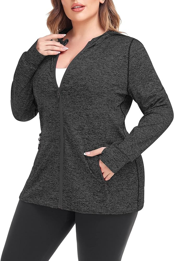 COOTRY Womens Plus Size Workout Jackets Full Zip Up Lightweight Athletic Running Hoodies with Thu... | Amazon (US)