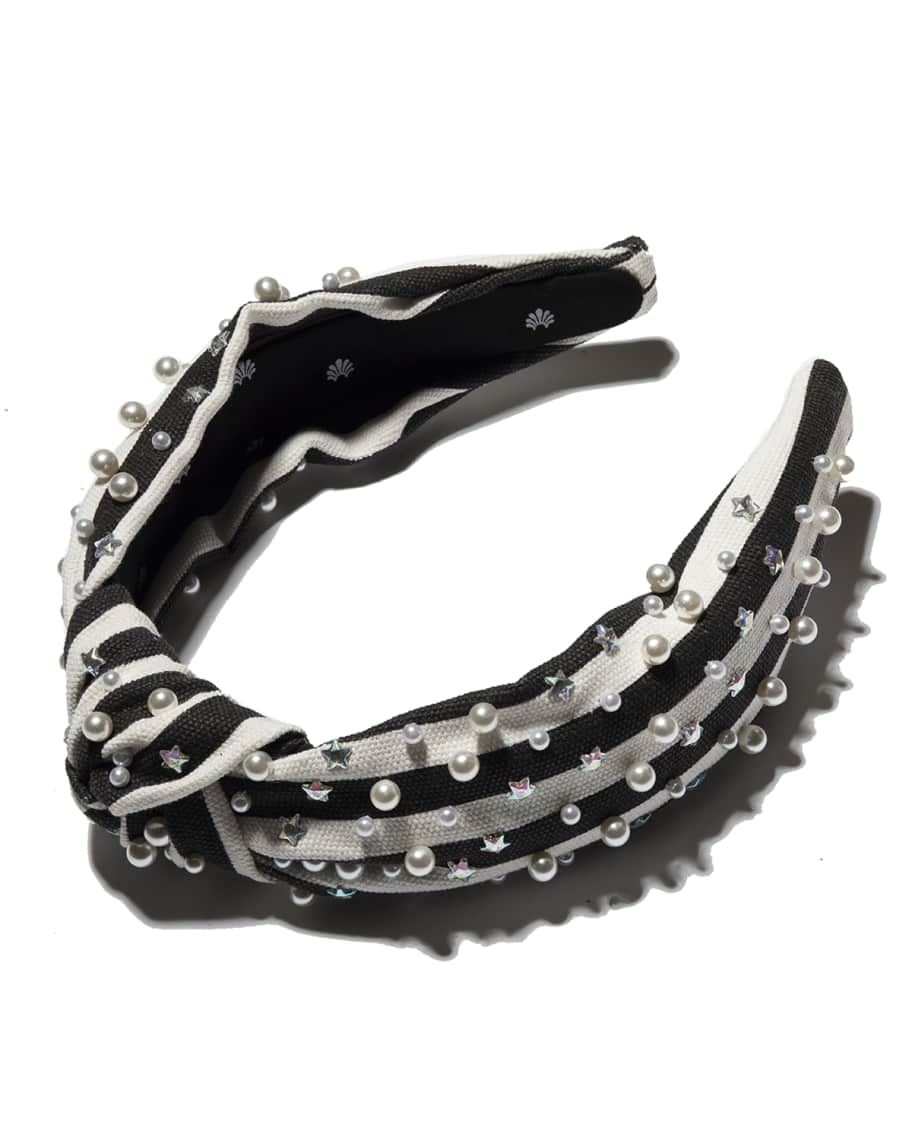 Lele Sadoughi Striped Pearl & Star-Studded Top-Knot Headband | Neiman Marcus