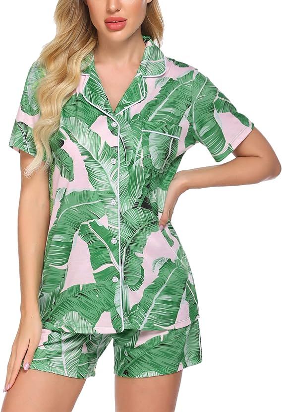 Ekouaer Pajama Set Women's Short Sleeve Sleepwear Button Down Nightwear Soft Pj Lounge Sets S-XXL | Amazon (US)