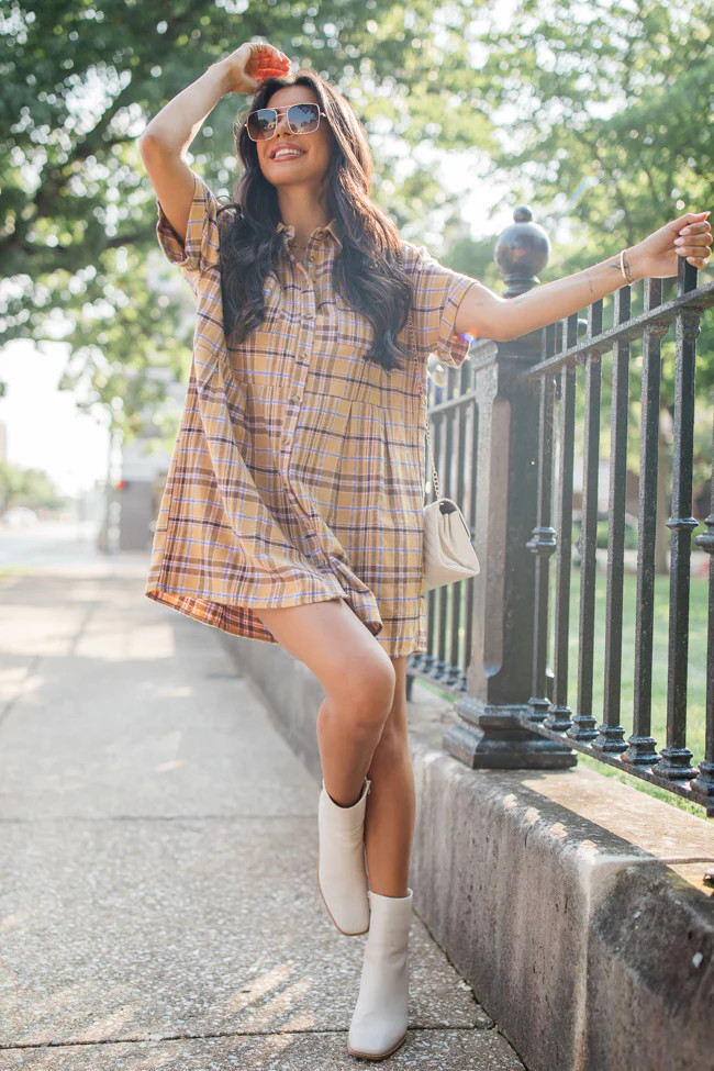 A Place All Our Own Mustard Plaid Shirt Dress FINAL SALE | Pink Lily