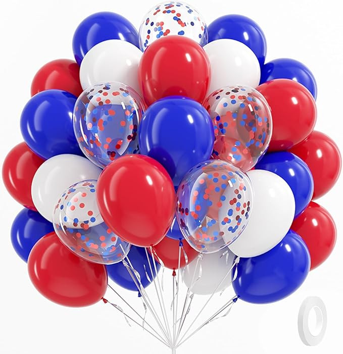 60pcs Red White and Blue Balloons with 12inch Confetti Balloons | Amazon (US)
