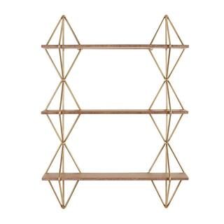 Home Decorators Collection 37 in. H x 27 in. W x 7 in. D Wood and Gold Metal Wall-Mount Bookshelf... | The Home Depot