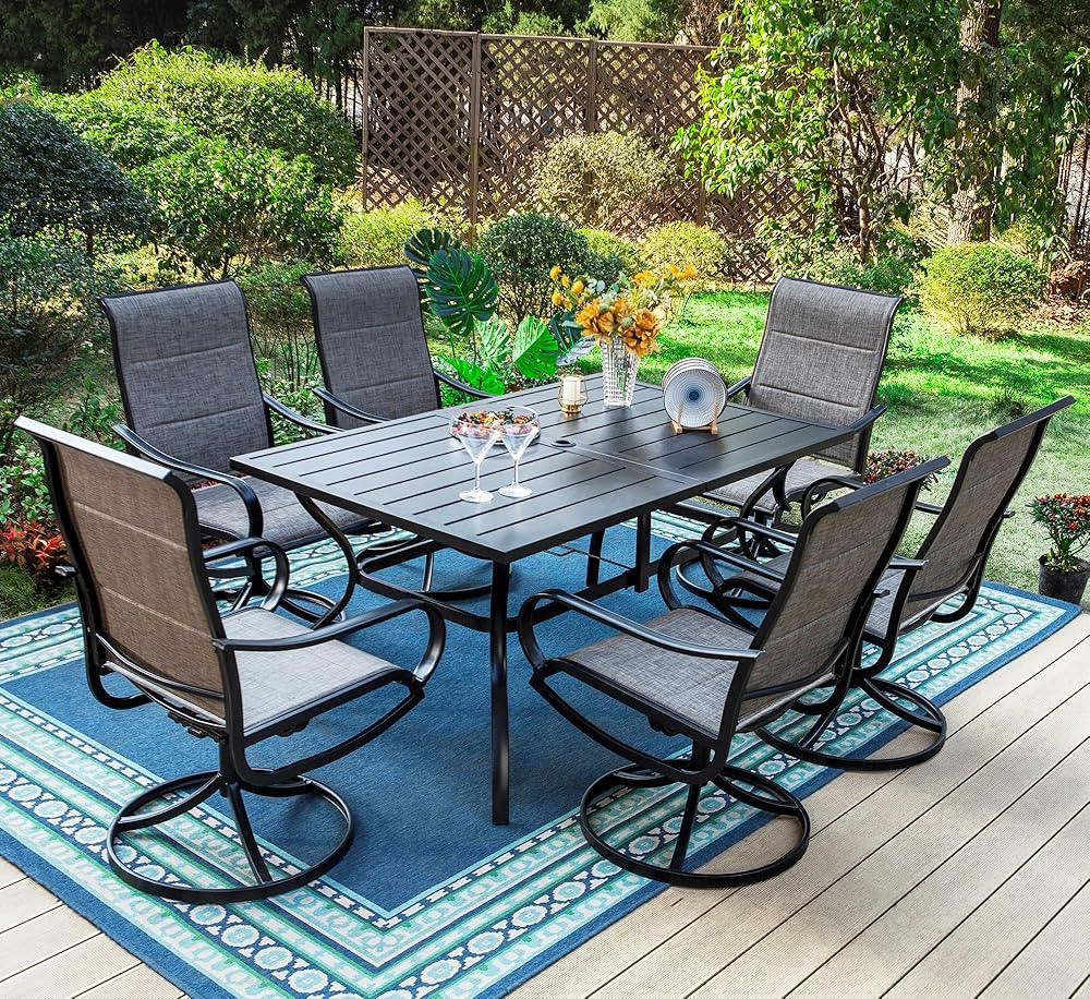 PHI VILLA 7 Piece Patio Dining Set for 6, 1 Large Metal Table and 6 Outdoor Dining Chairs with Hi... | Amazon (US)